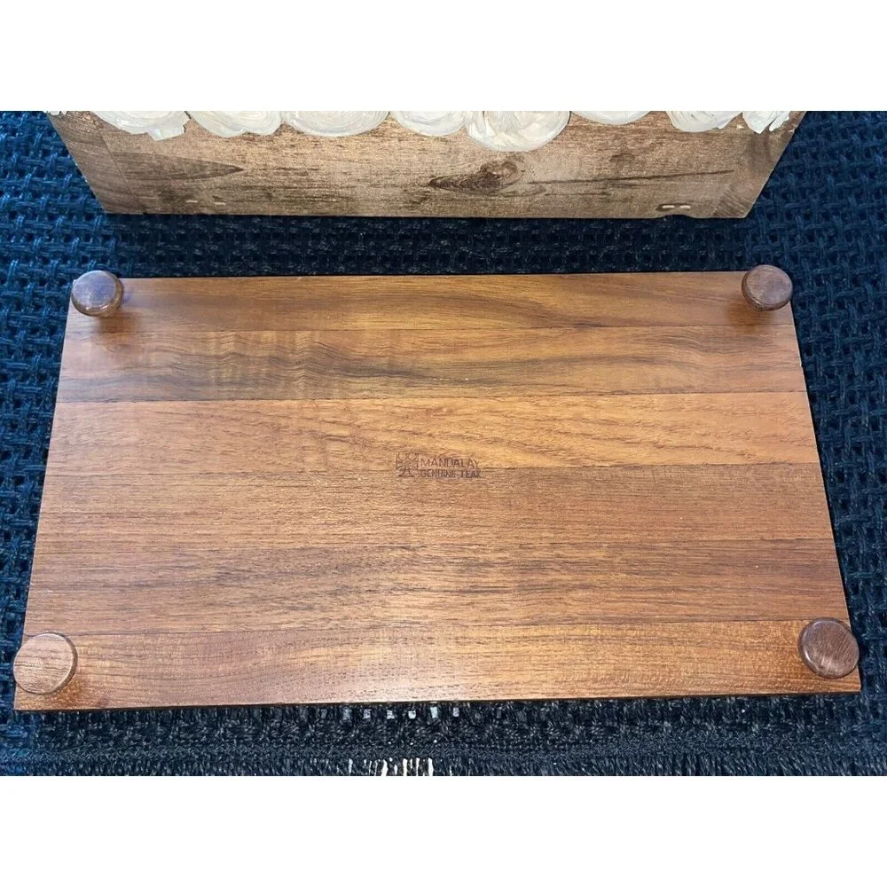 Vintage Mandalay Genuine‎ Teak Serving Tray With Glass Inserts - Picture 8 of 14